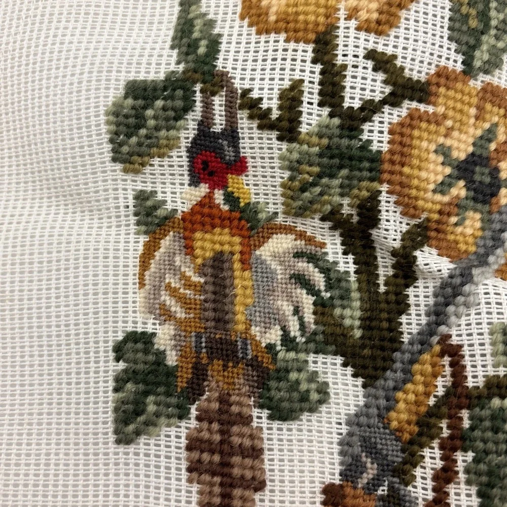 Vintage needlepoint embroidery fishing tackle hunting quail unfinished